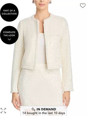 Aqua Ivory Sequin Cropped Blazer and Skirt Set
